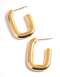 Waterproof Gold Plated Stainless Steel Rounded Square Hoop Earrings - link has visual effect only