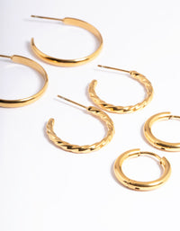 Waterproof Gold Plated Stainless Steel Mixed Huggie Earrings Pack - link has visual effect only