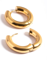 Waterproof Gold Plated Stainless Steel Chunky Medium Hoop Earrings - link has visual effect only