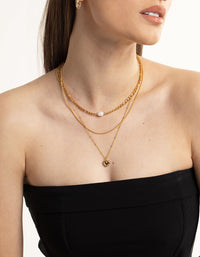 Waterproof Gold Plated Stainless Steel Heart & Freshwater Pearl Layer Necklace - link has visual effect only