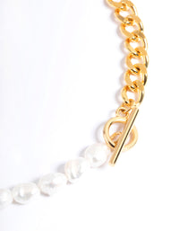 Waterproof Gold Plated Stainless Steel Freshwater Pearl & Chain Necklace - link has visual effect only