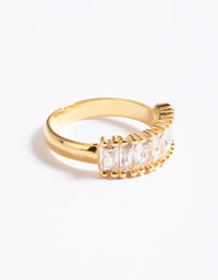 Waterproof Gold Plated Stainless Steel Baguette Cubic Zirconia Ring - link has visual effect only