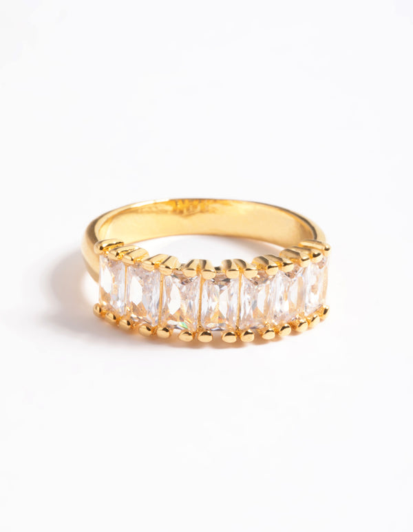 Waterproof Gold Plated Stainless Steel Baguette Cubic Zirconia Ring