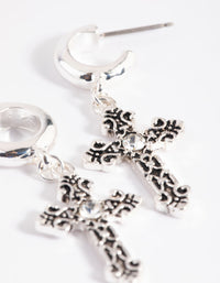 Textured Cross Huggie Earrings - link has visual effect only