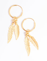 Gold Plated Sterling Silver Dangle Leaves Huggie Earrings - link has visual effect only