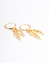 Gold Plated Sterling Silver Dangle Leaves Huggie Earrings - link has visual effect only