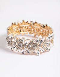 Gold Floral Diamante Detail Stretch Bracelet - link has visual effect only