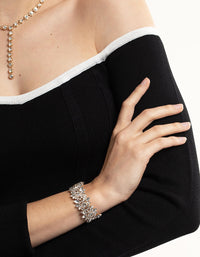 Gold Floral Diamante Detail Stretch Bracelet - link has visual effect only