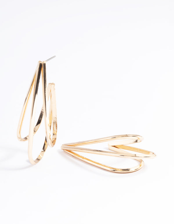 Gold Large Oval Triple Hoop Earrings