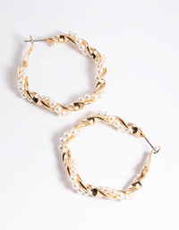 Gold Pearl Twist Hoop Earrings - link has visual effect only