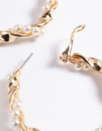 Gold Pearl Twist Hoop Earrings - link has visual effect only