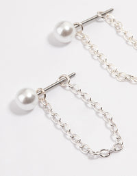 Silver Pearl Chain Front & Back Earrings - link has visual effect only