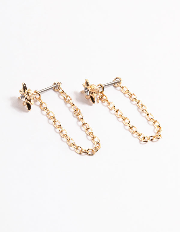 Gold Chain Front & Back Stud Earrings