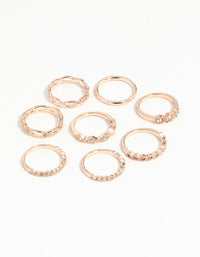 Rose Gold Diamante Row Mix Ring 8-Pack - link has visual effect only