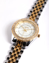 Mixed Metal Two Tone Diamante Watch - link has visual effect only