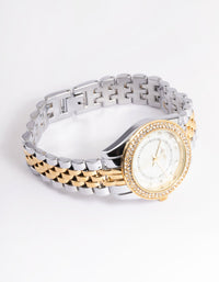 Mixed Metal Two Tone Diamante Watch - link has visual effect only