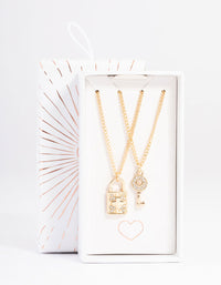 Gold Diamante Lock & Key Necklace Pack - link has visual effect only