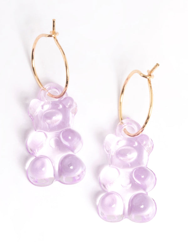 Gold Candy Bear Hoop Earrings