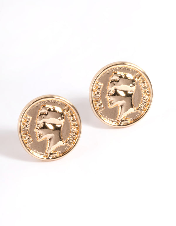 Gold Coin Stud Earrings