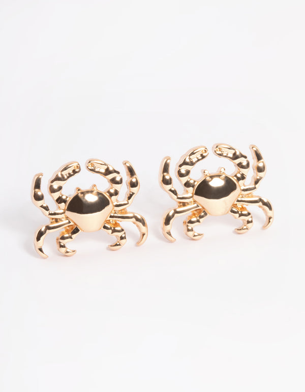 Gold Crab Stud Earrings