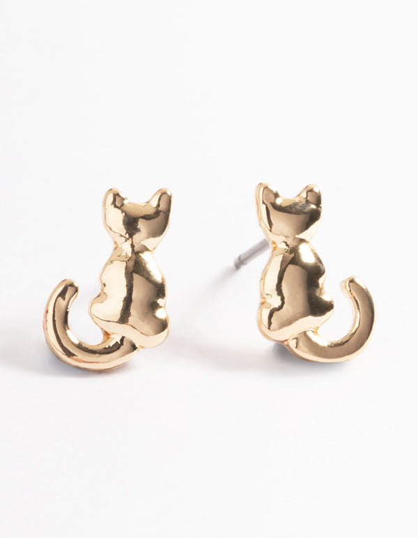 Gold Cat Stud Earrings