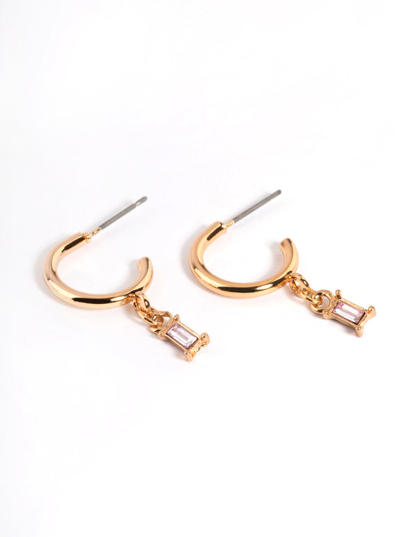 Pink Stone Drop Huggie Earrings