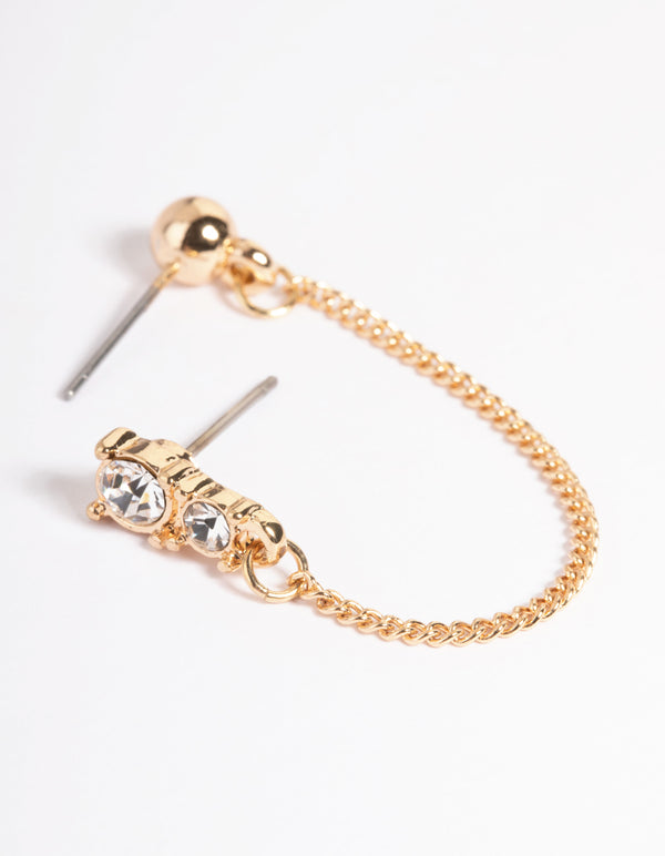 Gold Double Diamante & Ball Chain Earrings