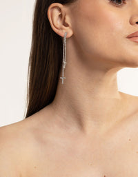 Silver Double Cross Stone Drop Earrings - link has visual effect only