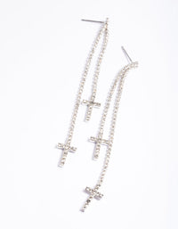 Silver Double Cross Stone Drop Earrings - link has visual effect only