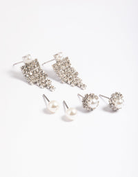 Silver Pearl Stud Mix Earrings Pack - link has visual effect only