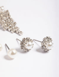 Silver Pearl Stud Mix Earrings Pack - link has visual effect only