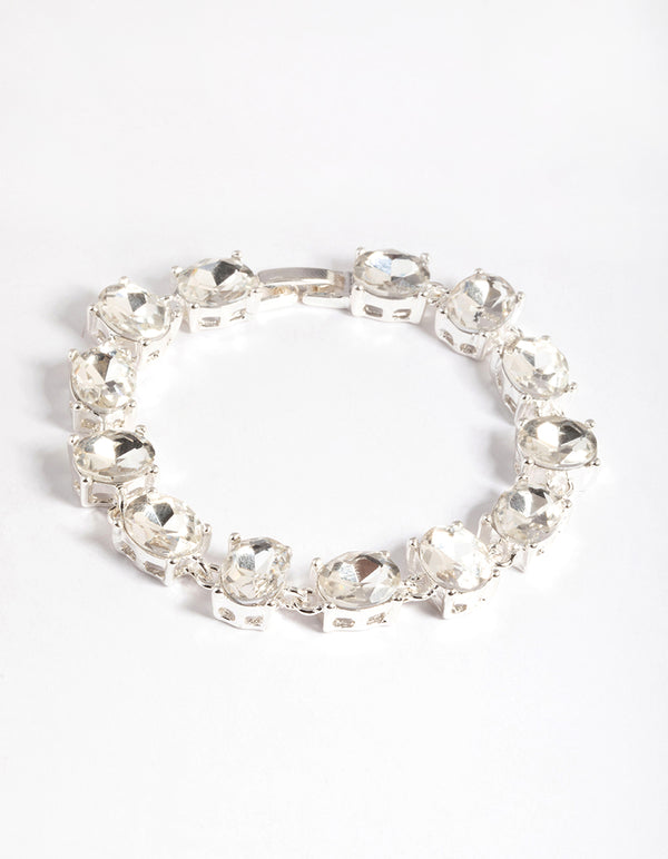 Silver Mix Facet Oval Stone Bracelet