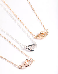 Mixed Metal Link Heart Necklace Pack - link has visual effect only