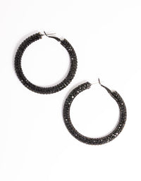 Jet Black Coated 40mm Crystal Hoop Earrings - link has visual effect only