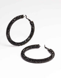 Jet Black Coated 40mm Crystal Hoop Earrings - link has visual effect only