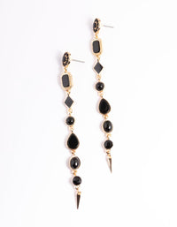 Black & Gold Long Mixed Stone Drop Earrings - link has visual effect only