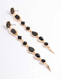 Black & Gold Long Mixed Stone Drop Earrings - link has visual effect only