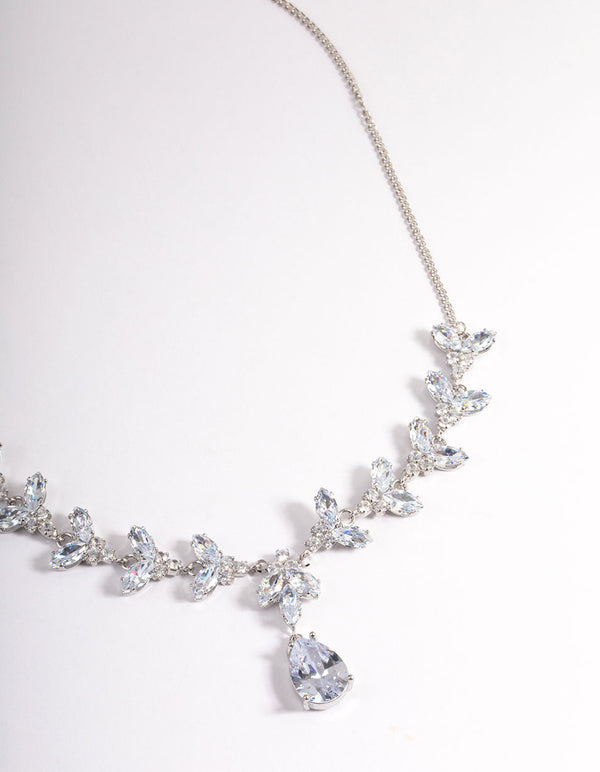 Silver Cubic Zirconia Statement Teardrop Necklace