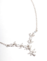 Silver Diamond Simulant Dainty Floral Necklace - link has visual effect only