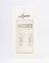 Silver Diamante Keys Huggie Earrings - link has visual effect only