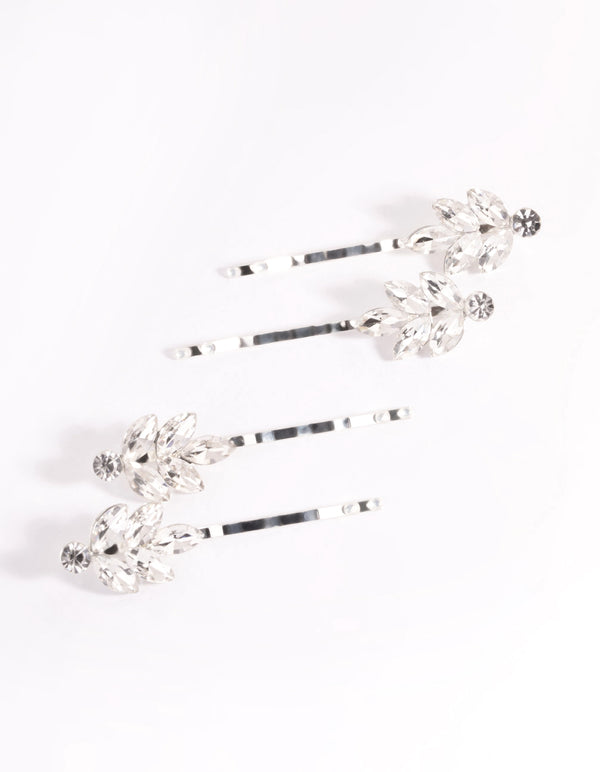 Silver Diamante Cluster Clips 4-Pack