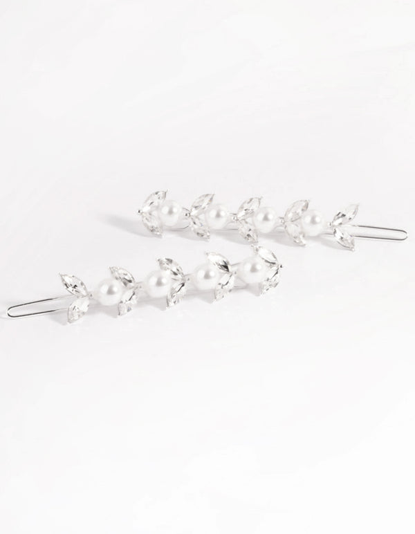 Silver Diamante & Pearl Row Clip Pack