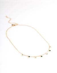 Gold Diamante Green Stone Droplet Necklace - link has visual effect only