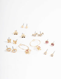 Gold Dainty Diamante Garden Earrings 8-Pack - link has visual effect only