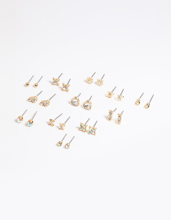 Gold Diamante Stud Earring 12-Pack