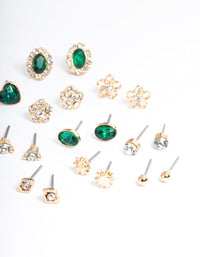 Gold Geometric Jewel Stud Earring 12-Pack - link has visual effect only