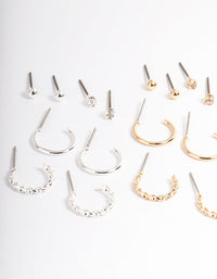 Mixed Metal Plain & Dimanate Stud & Hoop Earring 12-Pack - link has visual effect only