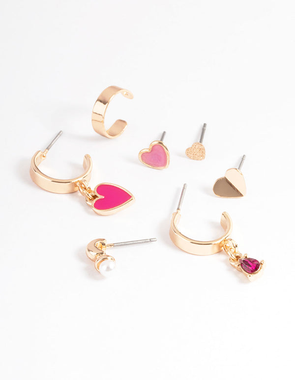 Gold Enamel Heart Stack Earrings