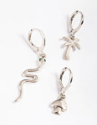 Rhodium Mixed Snake Stack Earrings - link has visual effect only