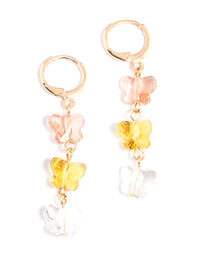 Gold Trio Butterfly Drop Huggie Earrings - link has visual effect only